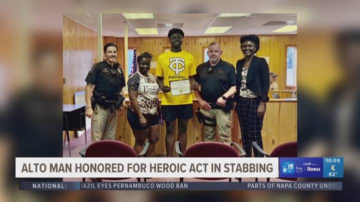 Alto teen honored for heroism during gas station stabbing