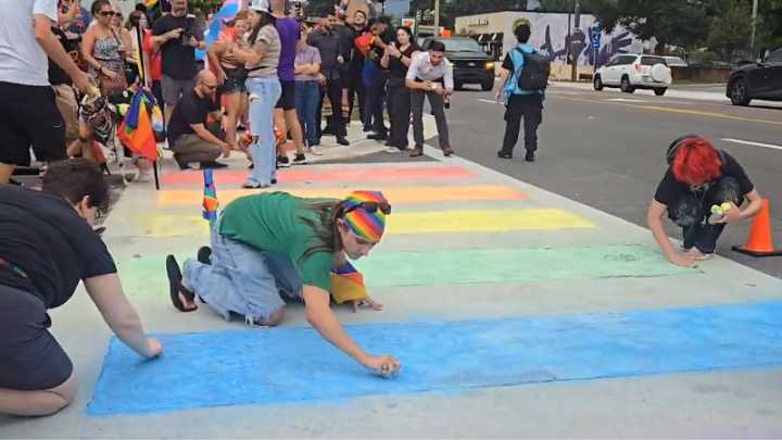 Rainbow Crosswalk Repainted at Pulse Nightclub Site After De Santis Has it Removed