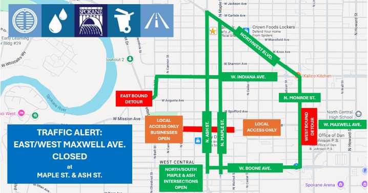 Construction to close part of West Maxwell Avenue in Spokane starting next week
