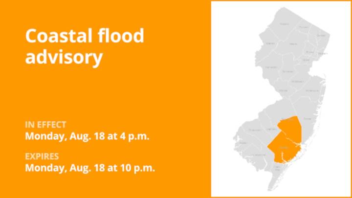 Coastal flood advisory in place for Atlantic and Burlington counties until Monday night