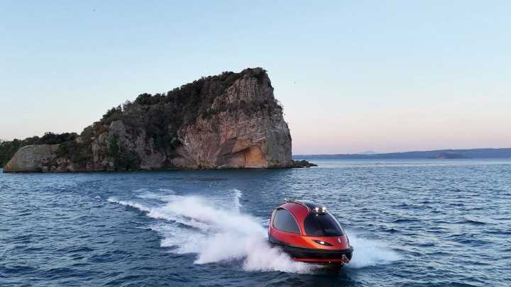 Watch futuristic jet ski CARAVAN hit the water in style complete with on board bar & sun deck but comes at a hefty price