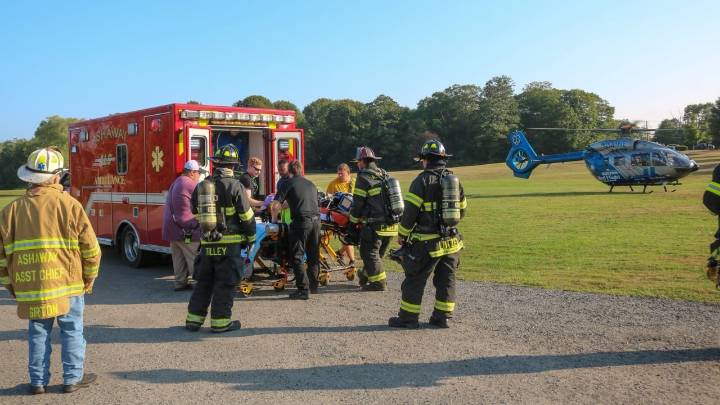 Man airlifted to hospital after being trapped underneath concrete slab in Hopkinton