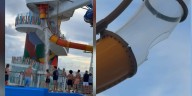 ‘Stop the slide!’: Cruise ship guests scream as water slide breaks, leaving gaping hole