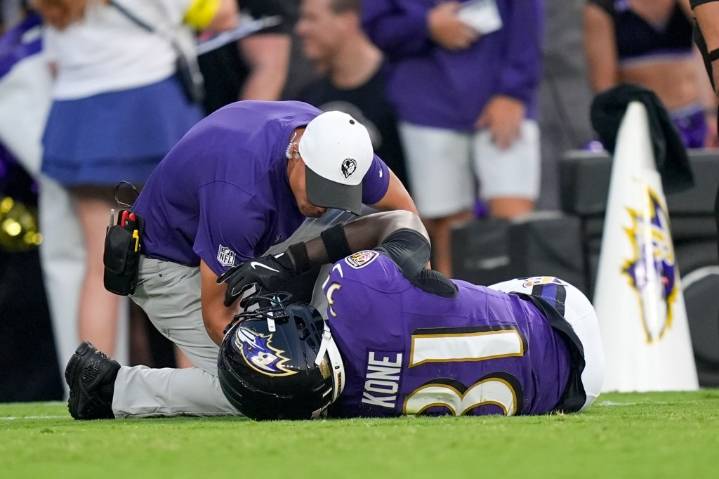 Ravens' Bilhal Kone carted off with injury in preseason opener