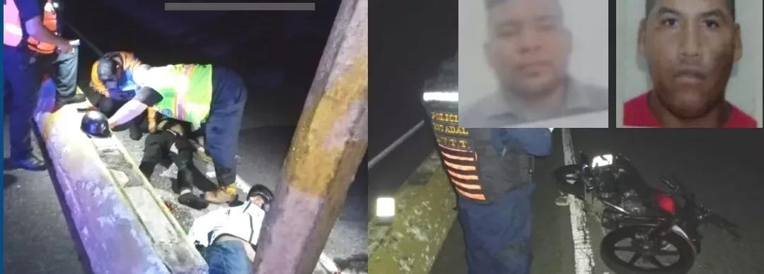 Dos hombres murieron tras impactar su moto contra un poste en la autopista Valencia