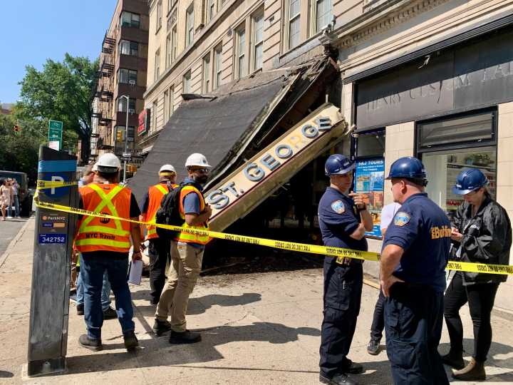 Giant marquee of Hotel St. George crashes to ground in Brooklyn Heights