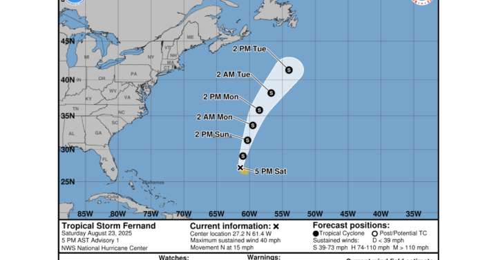 Tropical Storm Fernand forms in the Atlantic Ocean