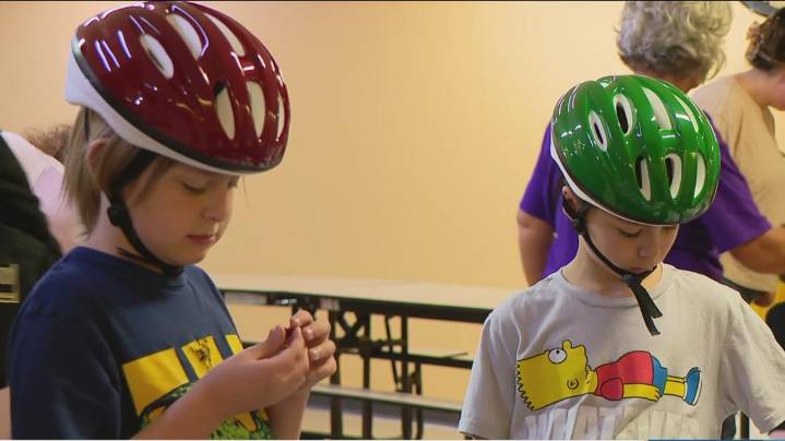 Kids receive fitted helmets at IU Health Bike Safety Fair