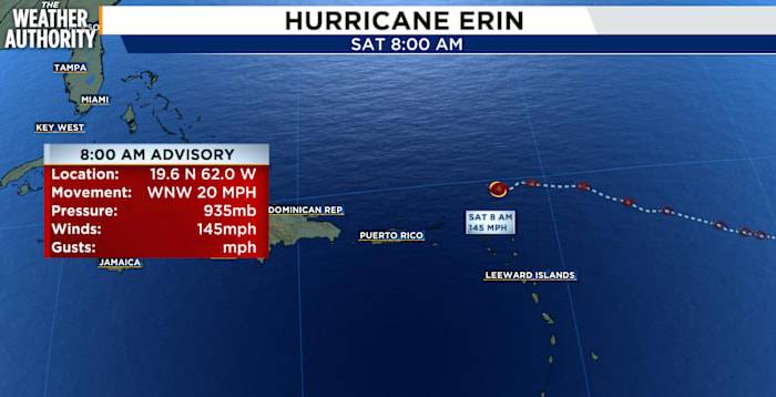 Major Hurricane Erin continues westward movement