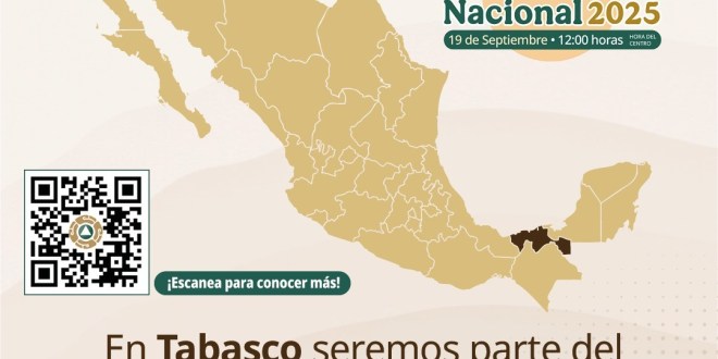 Tabasco participará en el 2° Simulacro Nacional 2025 con hipótesis de sismo de magnitud 8.1