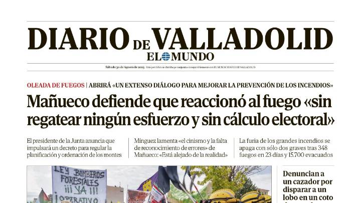 Portada de Diario de Valladolid del 30 de agosto de 2025