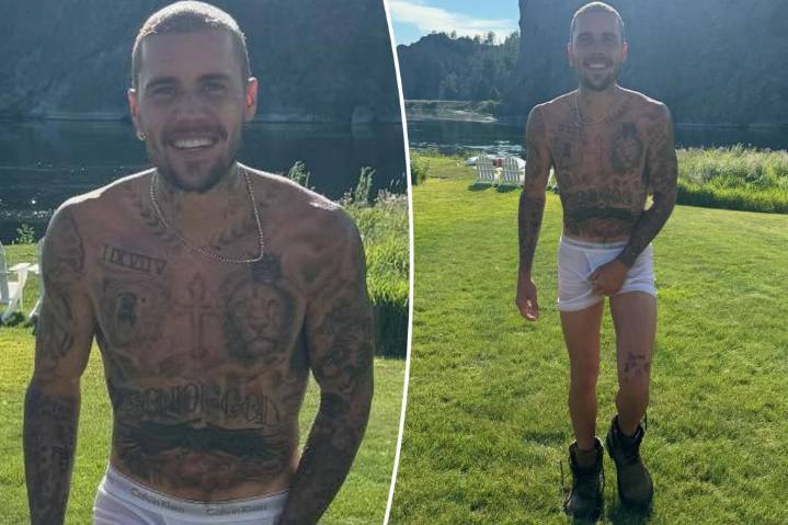 Justin Bieber has his hands full in nothing but tighty
