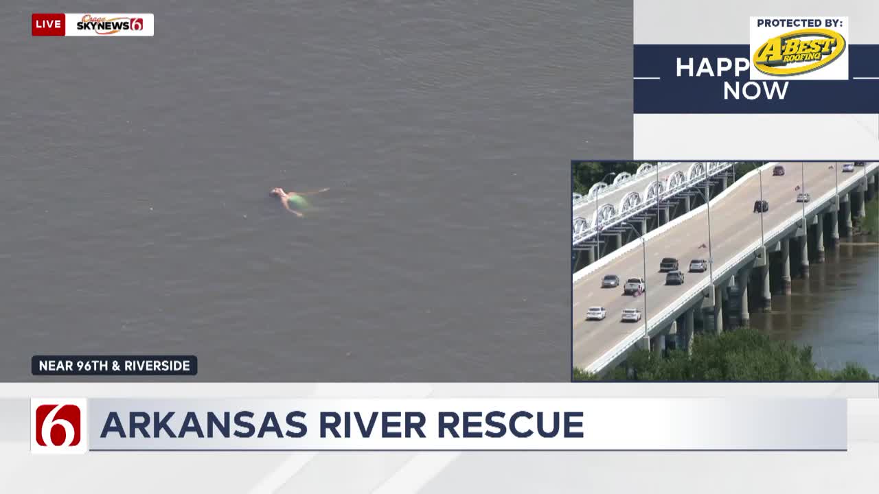 Woman rescued from Arkansas River near 96th Street bridge in Jenks; Osage Skynews 6 captures the moment