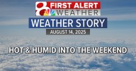 Increasing temperatures, hot and humid into the weekend