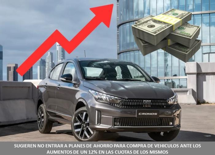 SUGIEREN NO ENTRAR A PLANES DE AHORRO PARA COMPRA DE VEHICULOS ANTE LOS AUMENTOS DE UN 12% EN LAS CUOTAS DE LOS MISMOS