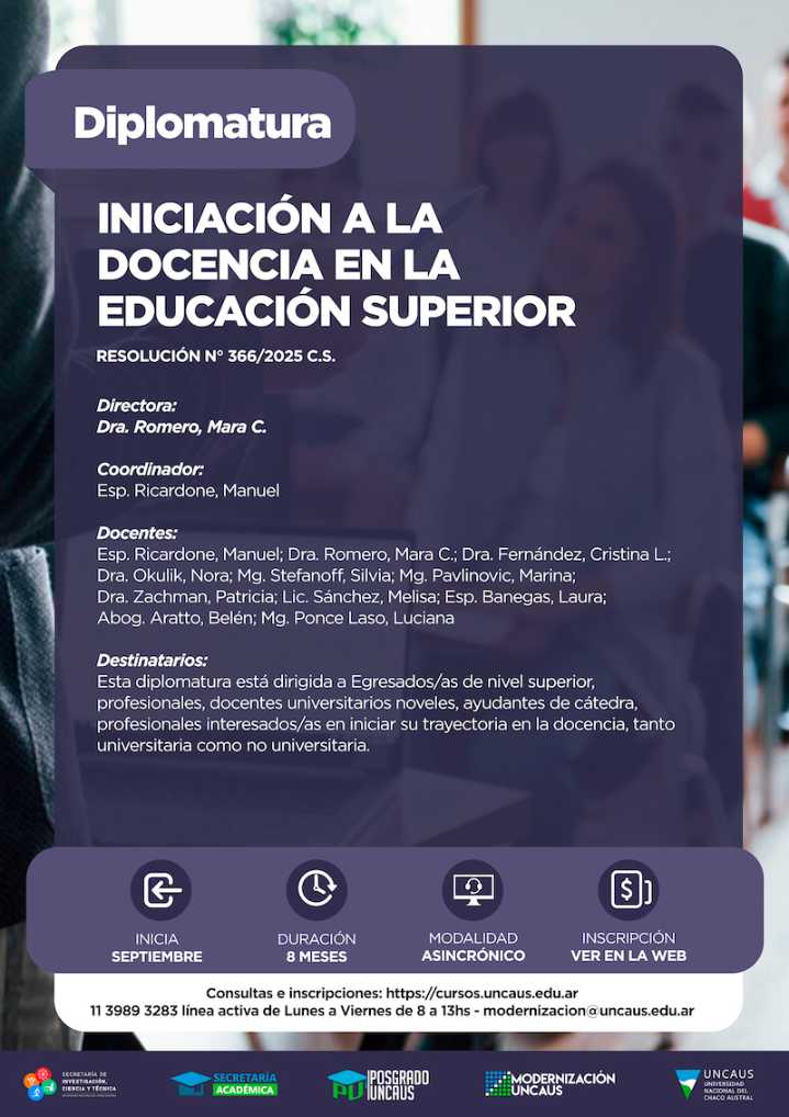 UNCAUS abrió inscripciones a una Diplomatura en Iniciación a la Docencia en la Educación Superior
