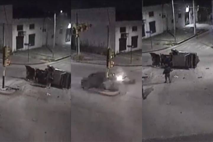 Perdió el control del auto, chocó contra el semáforo y salió caminando: video