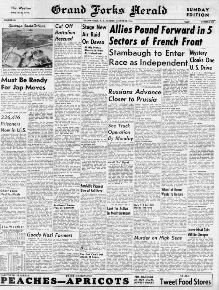 Today in History: August 13, 1944 - North Dakota Girl Now WAC Corporal With 5th Army