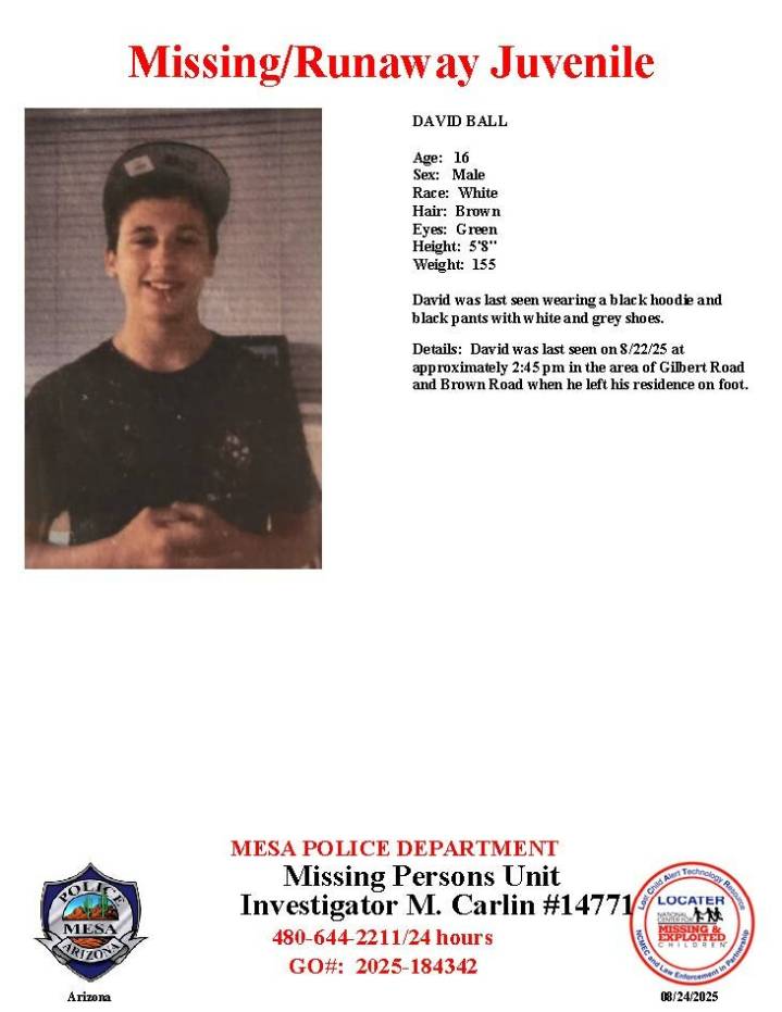 Mesa police look for teen missing since Friday