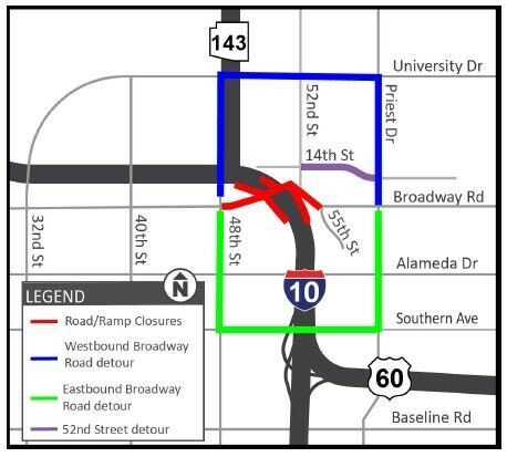 Broadway Road closure forces detours for drivers in Tempe, Phoenix