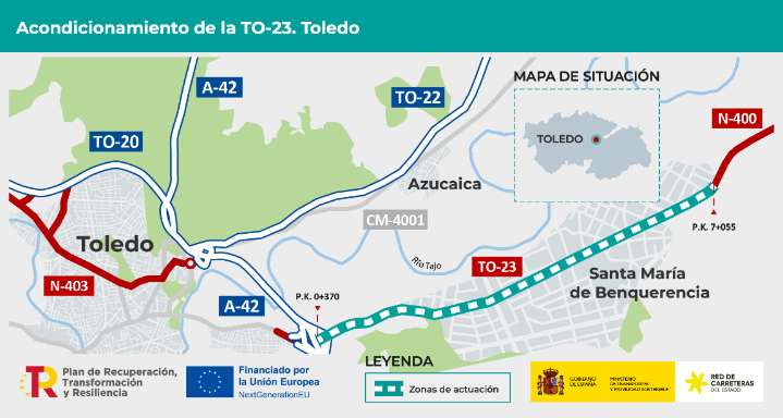 Cortes en la carretera TO-23 a su paso por Toledo capital desde el 1 de septiembre