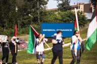 Pro-Palestinian group protests in front of weapons manufacturing giant General Dynamics