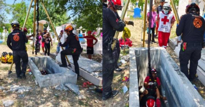 Fue de visita al panteón y terminó dentro de una tumba