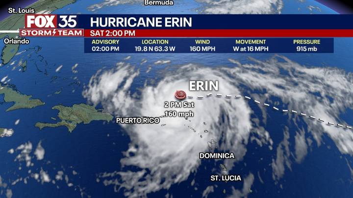 Hurricane Erin rapidly intensifies into dangerous Category 5 storm, unleashing 160 mph winds in its path