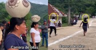 “A la que se le caiga primero, pierde”: Concurso de carreras con ollas de barro en la cabeza se vuelve viral