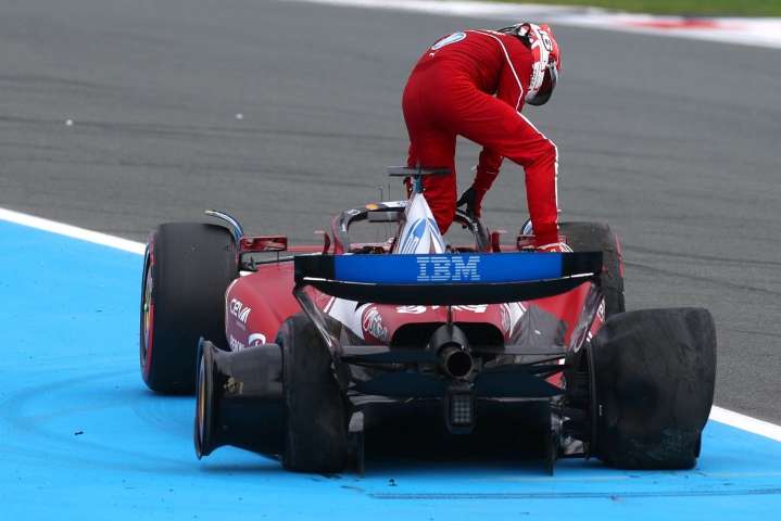 Charles Leclerc suffers violent crash with Kimi Antonelli leading to double DNF for Ferrari