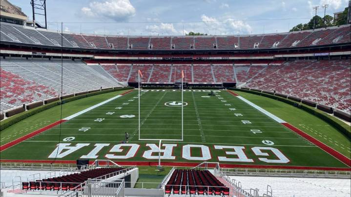 Georgia returning classic block lettering in end zones at Sanford Stadium