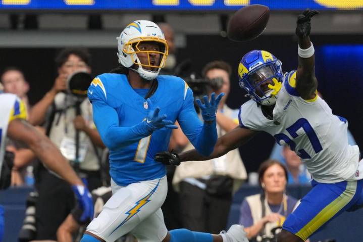 Chargers WR Quentin Johnston exits on cart from preseason game vs. Rams