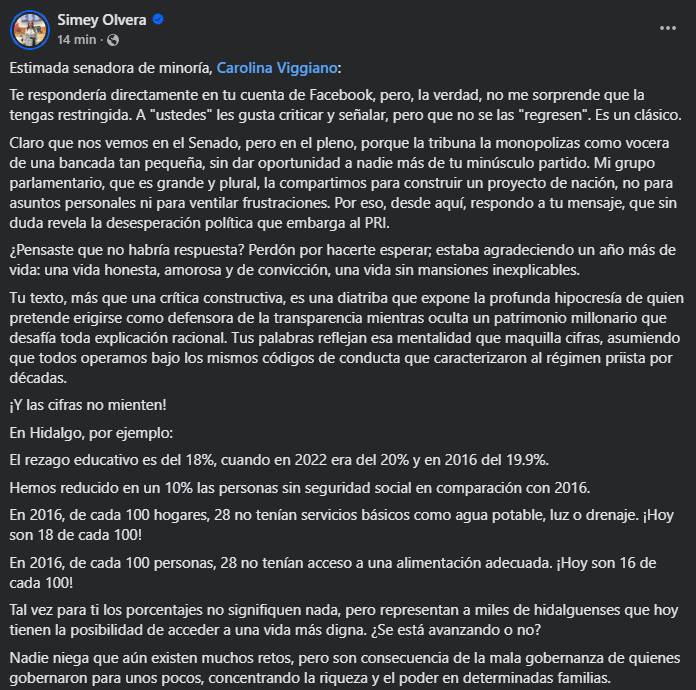 ¡Sigue el pleito! Simey Olvera critica patrimonio de Viggiano y defiende programas de la 4T