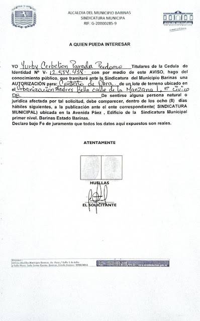 Sindicatura Municipal Barinas: A quien pueda interesar