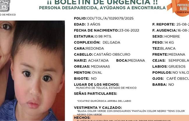 Desaparece niño saltillense en el Estado de México: FGE ya colabora con la búsqueda