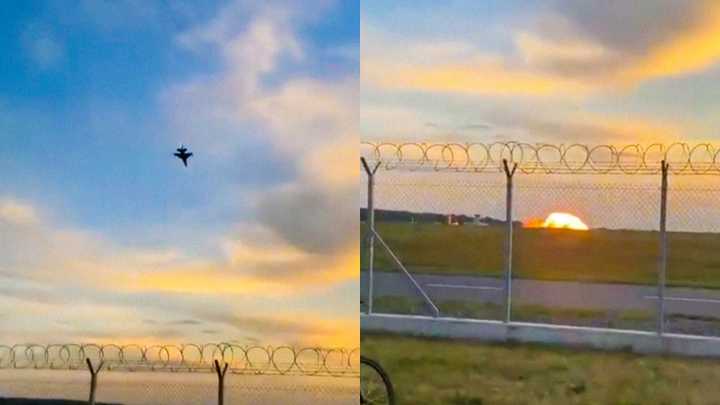 (+Video) Un F-16 se estrella en Polonia contra el suelo antes del espectáculo aéreo