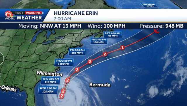 Hurricane Erin remains offshore, prompting coastal alerts for rough surf and flooding