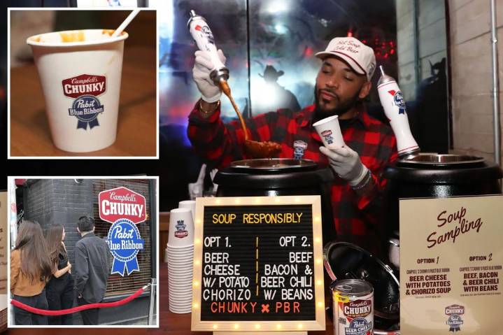 PBR die-hards line up for first taste of beer-infused Campbell’s soup at celeb
