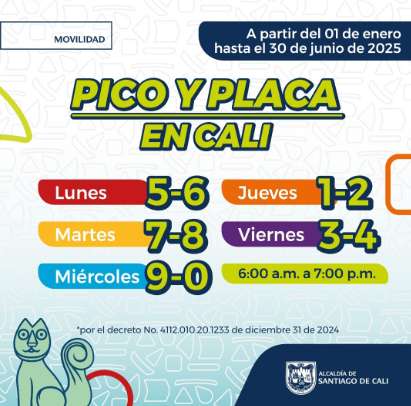 Lunes sin restricción pero ojo el resto de semana: así rota el pico y placa en Cali (18