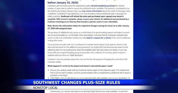 Southwest Airlines to end extra seat policy for plus size customers