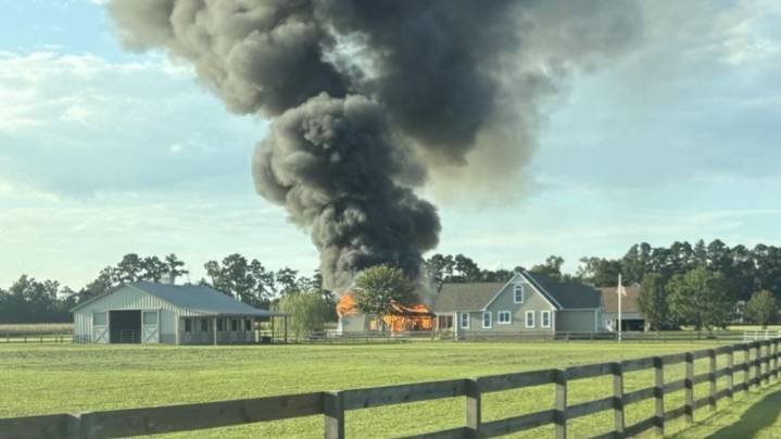Detached garage catches fire in Suffolk