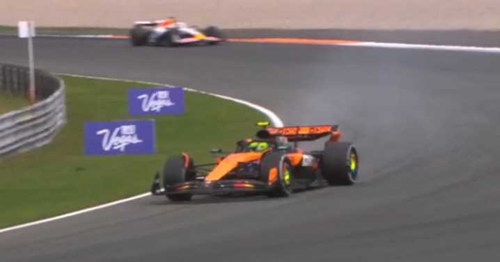 Lando Norris out of Dutch GP while chasing lead as smoke comes out of his car