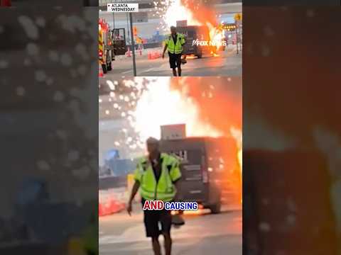 Van BLOWS UP in fiery explosion outside Atlanta airport #shorts #us #atlanta #news #us #explosion