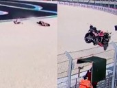Espeluznante accidente en MotoGP: se cayó, la moto salió despedida por el aire y pegó contra un camarógrafo