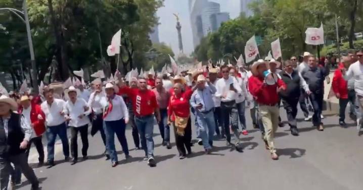 Simpatizantes del PRI marchan en CDMX en apoyo a ‘Alito’ Moreno tras trifulca con Noroña; van al Senado