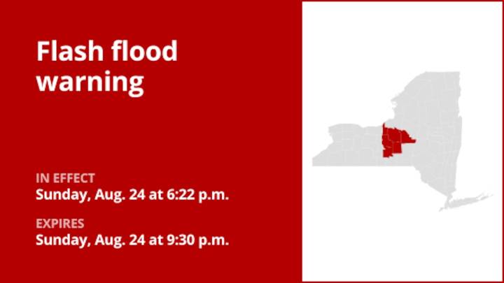 Central NY under a flash flood warning until Sunday night due to thunderstorms