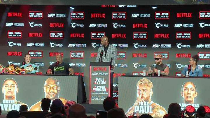 Mike Tyson, Jake Paul face off in Arlington ahead of July mega