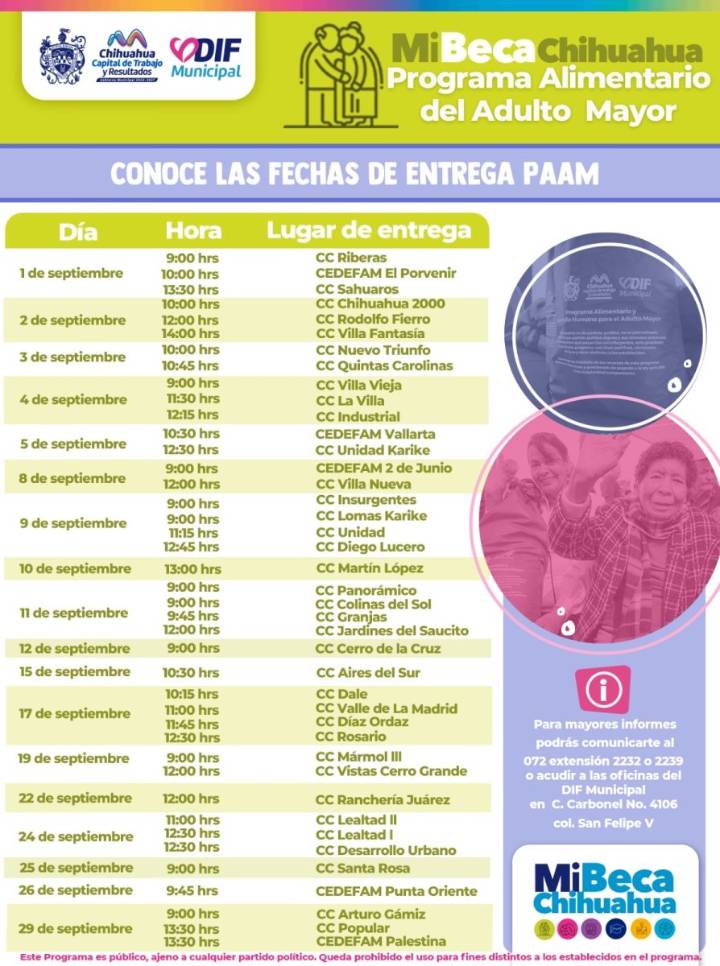 Este es el calendario de septiembre para la entrega del PAAM: DIF Municipal