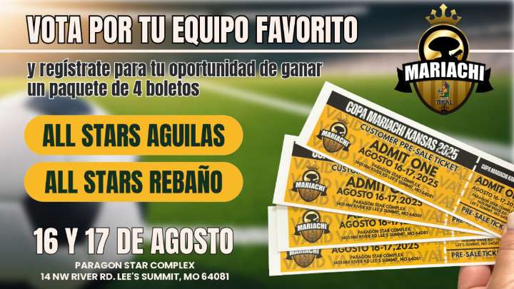 Sorteo de un paquete de 4 boletos para la Copa Mariachi en Kansas City