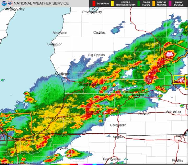 Severe Thunderstorm Warnings, heavy downpours, lightning march across Michigan tonight